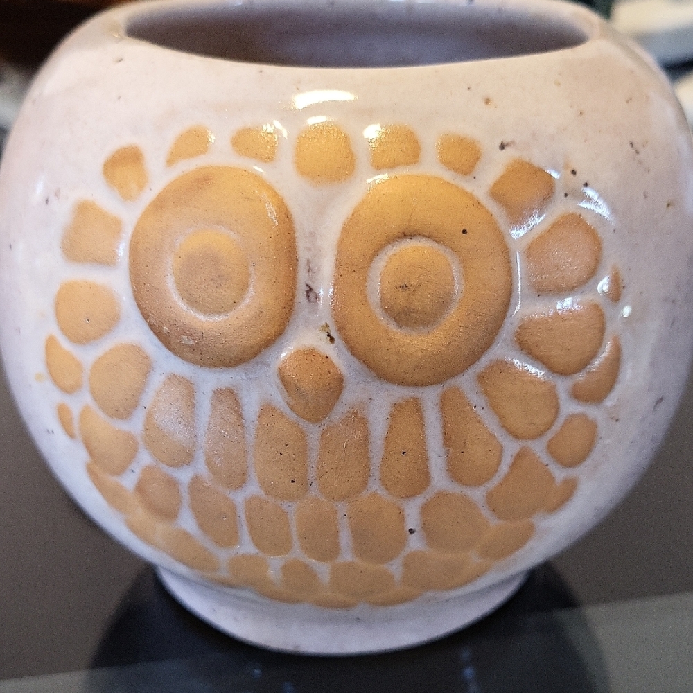 Artisan Owl Ceramic Pot - Cream and Brown